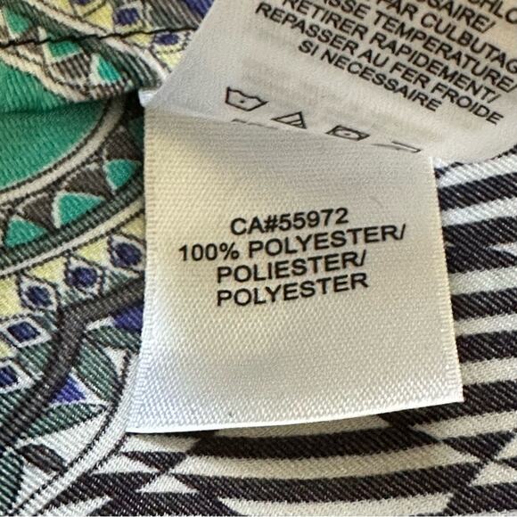 Laundry Shelli Segal Dress Blue Teal White Retro Print 3/4 Sleeve Shift Size 2 - Picture 11 of 12